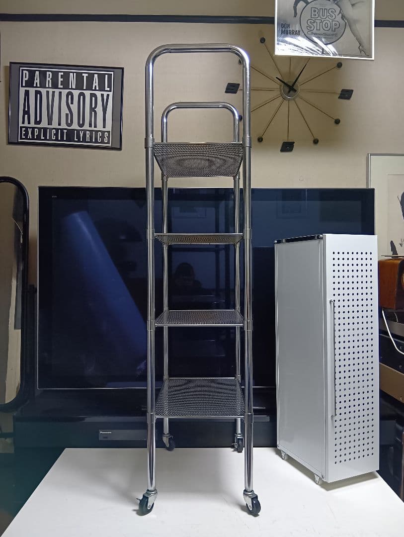 希少　1980's　スペースエイジ　パンチングメタル　ステン　シェルフ　ワゴン