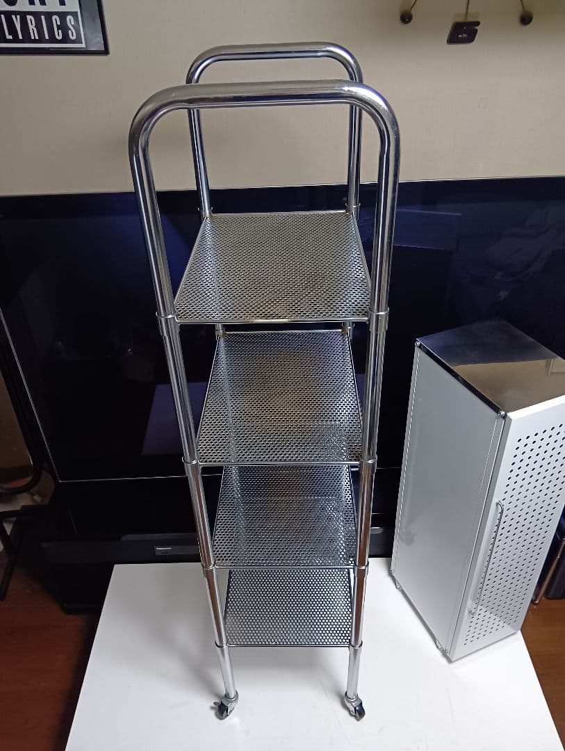 希少　1980's　スペースエイジ　パンチングメタル　ステン　シェルフ　ワゴン