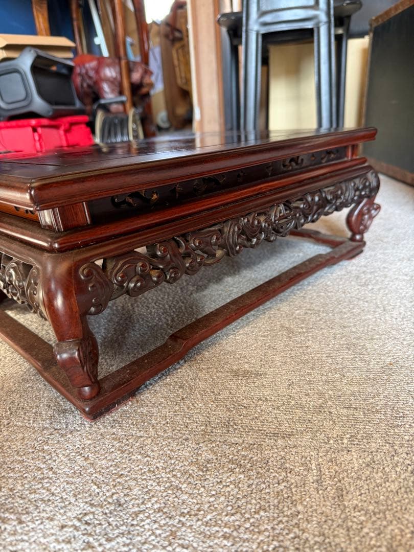 唐木花台 仁刻印 花梨材 彫刻大型飾り台 香炉台 盆景台 高級唐木家具