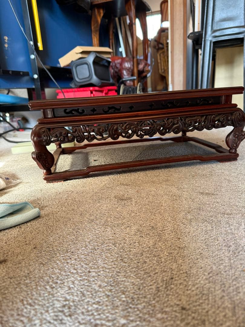 唐木花台 仁刻印 花梨材 彫刻大型飾り台 香炉台 盆景台 高級唐木家具