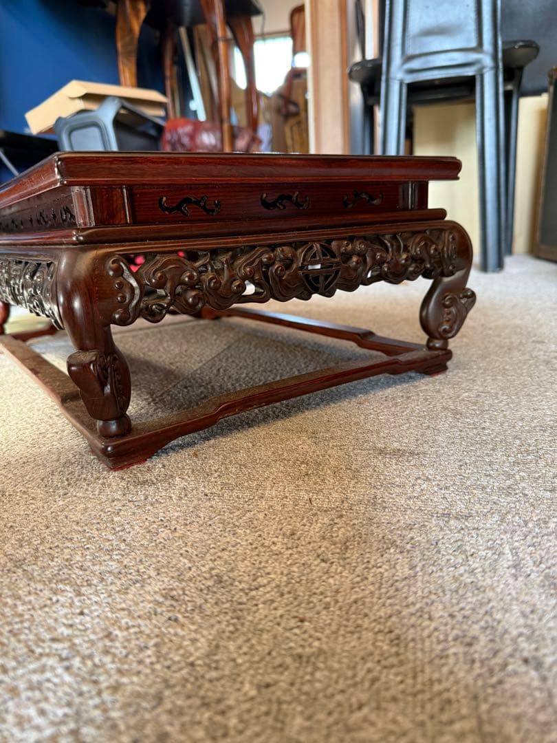 唐木花台 仁刻印 花梨材 彫刻大型飾り台 香炉台 盆景台 高級唐木家具