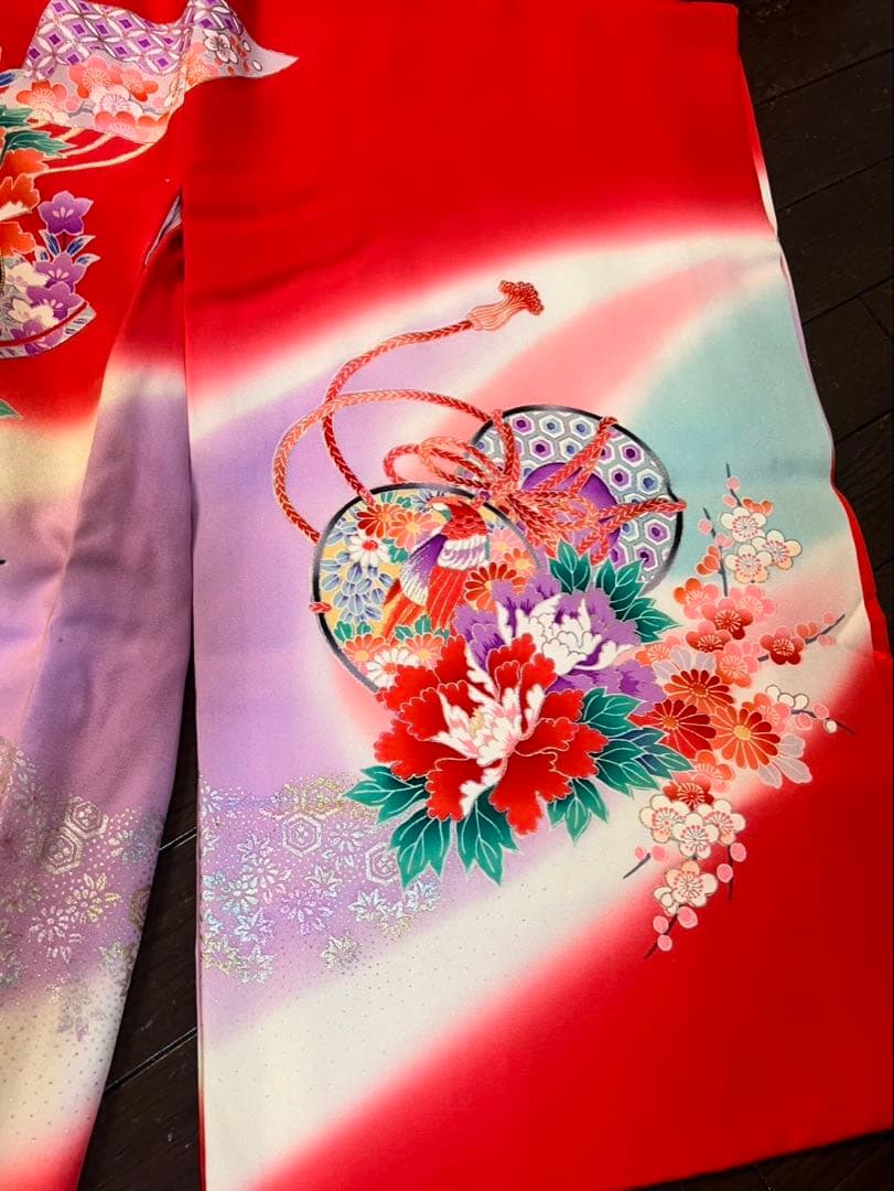 赤い花柄着物 七五三用　女の子