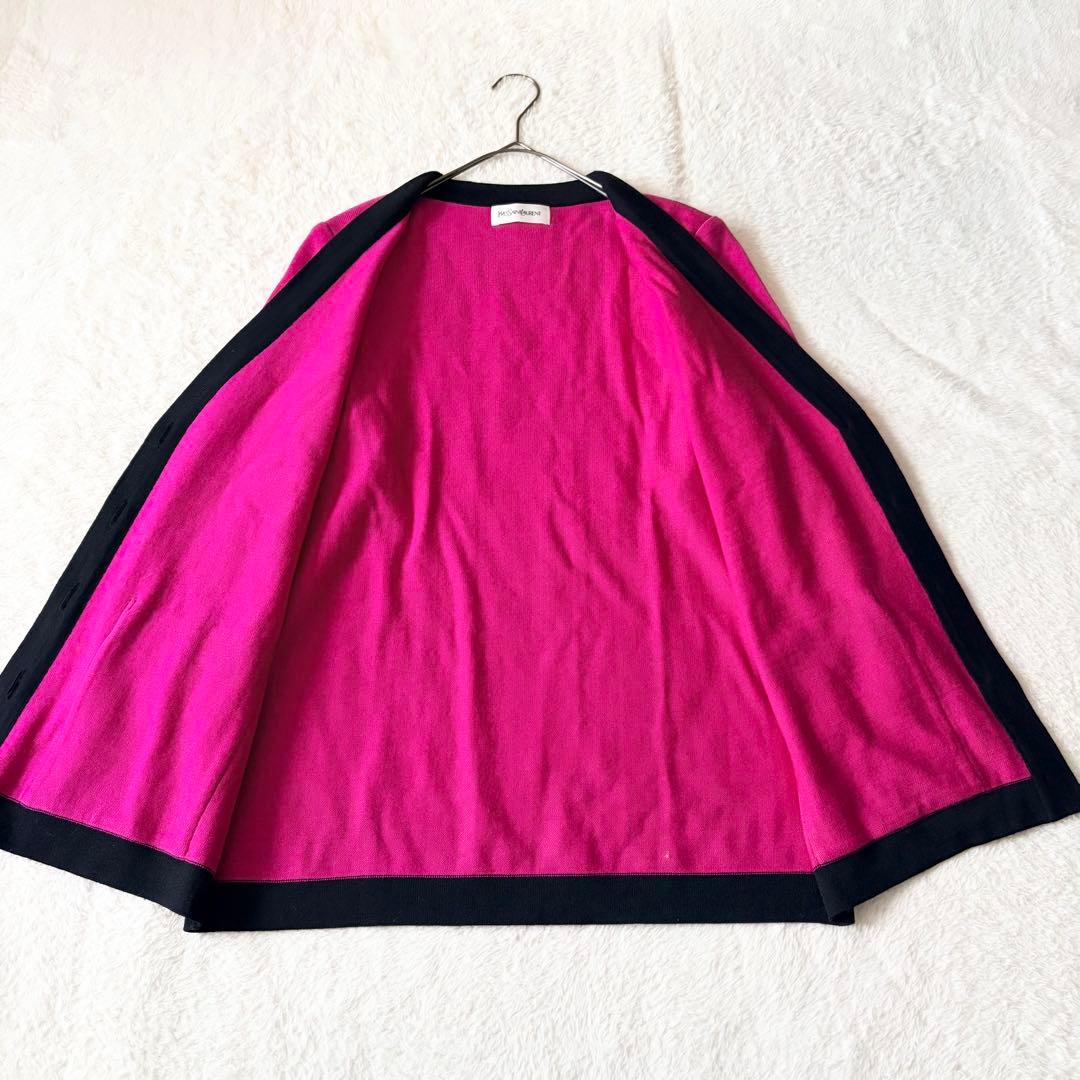 6270 希少✨ イヴサンローラン ニットカーディガン M ピンク 金ボタン