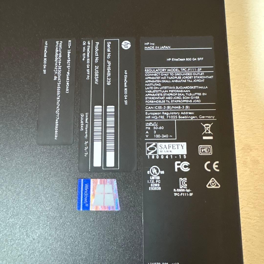 動作確認済　HP Elitedesk 800 G4 SFF Windows11