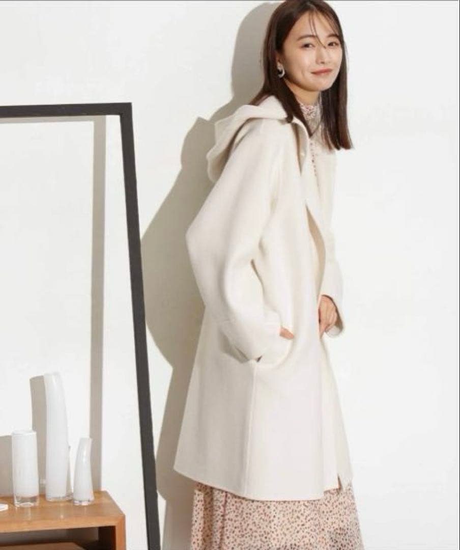 nano・universe スーパー140ウールリバーフードコート 白