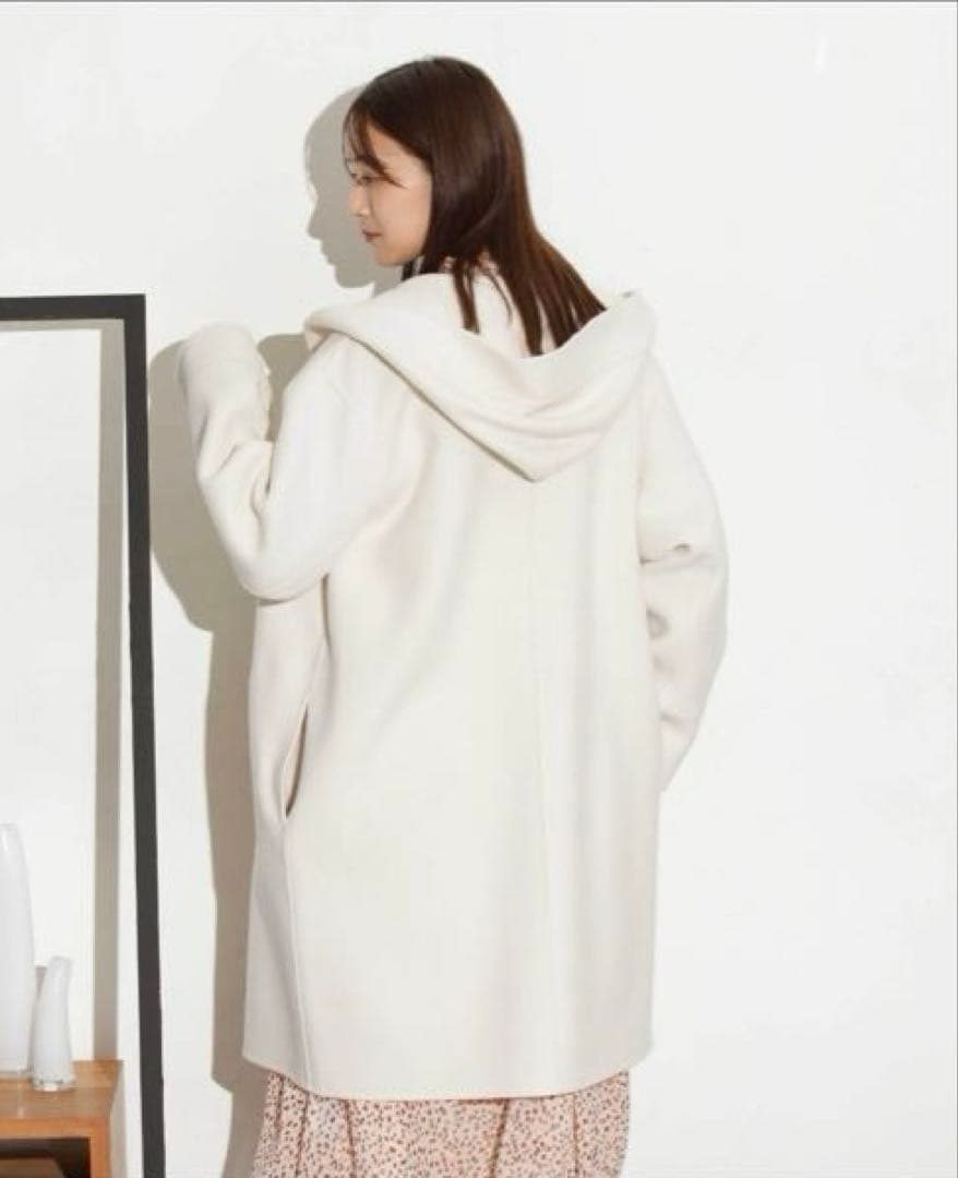 nano・universe スーパー140ウールリバーフードコート 白