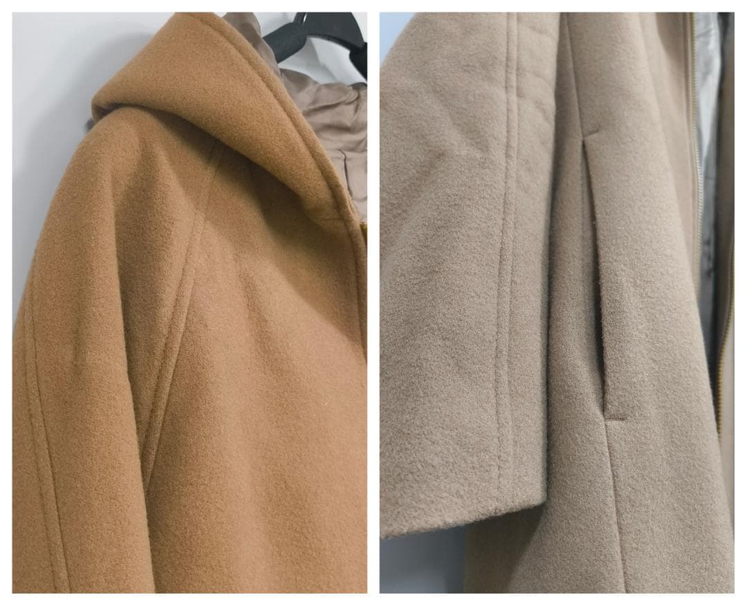 【春まで重宝！】Theoryメンズ上質フード付メルトンコート人気キャメルM抜け感