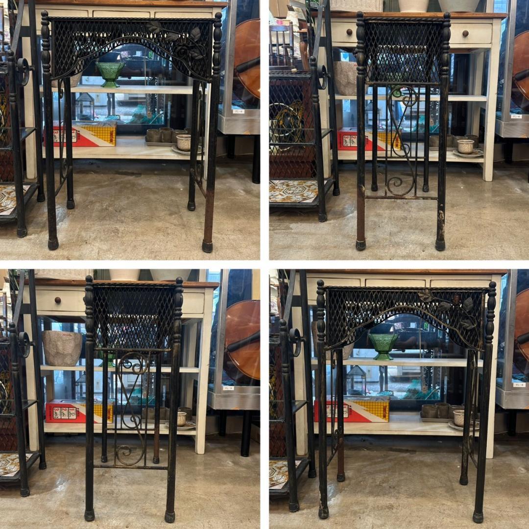 iΦ【2点セット】アンティーク アイアン家具 ミラー付き ラック 飾り棚