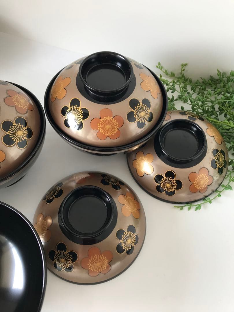 稀少　色絵柄　能登輪島塗 蒔絵 木製　蓋付椀 煮物椀　吸物椀　5客セット　共箱