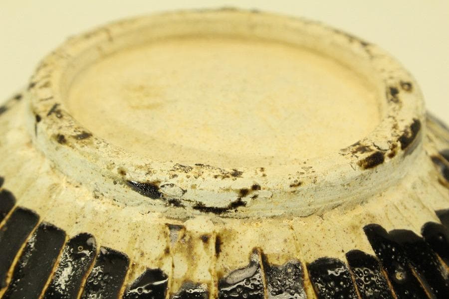 中国美術 黒釉 條紋壷 水指 茶道具伝来(ZE735)