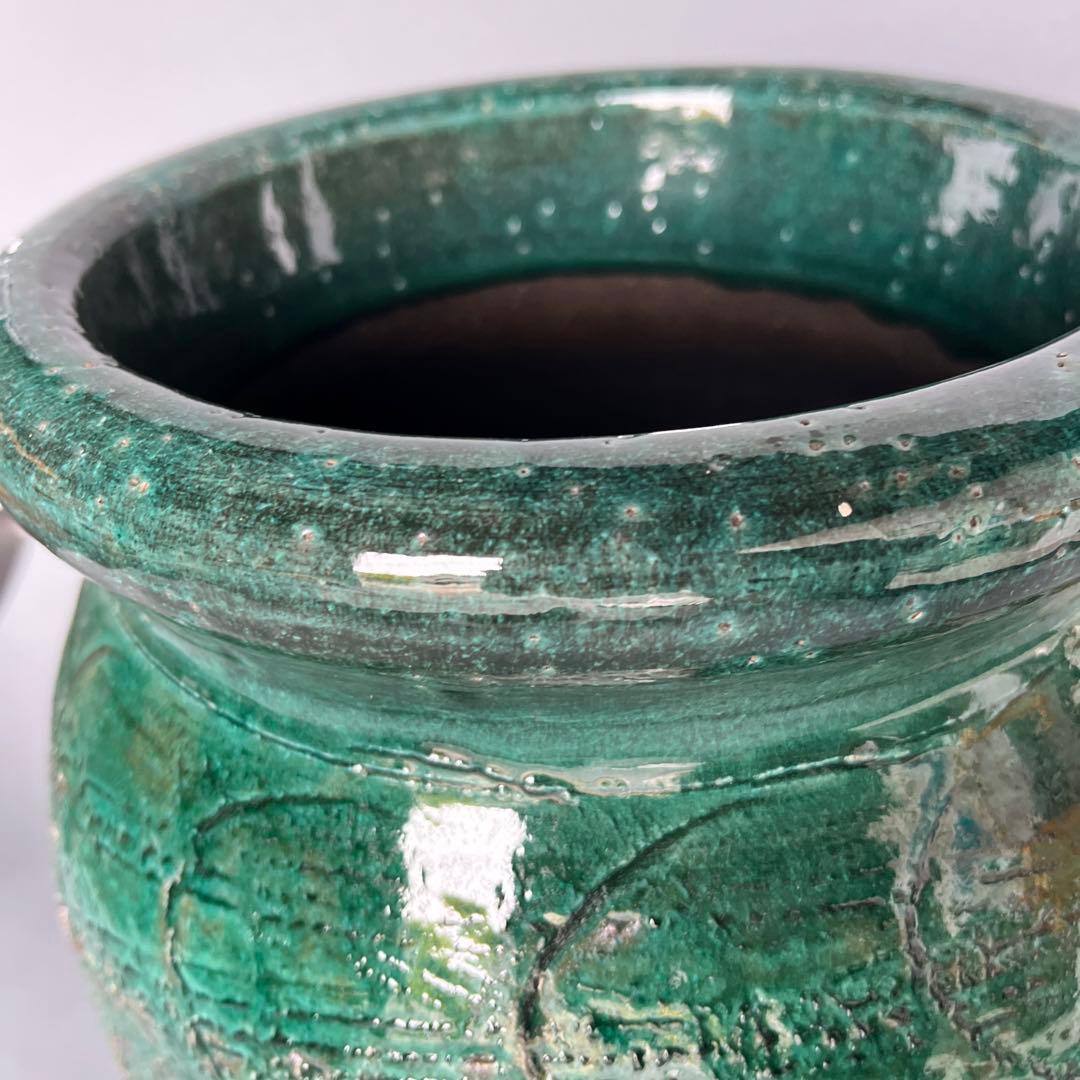 信楽焼傘立て  緑釉線彫 高さ43cm