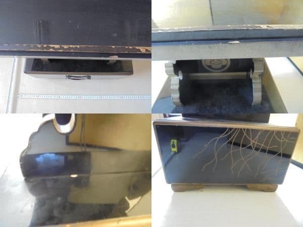 AKa6660　時代　蒔絵　見台　丸に木瓜家紋入　時代箱付