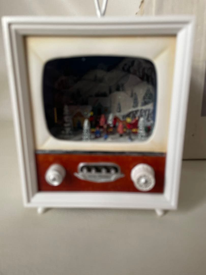 クリスマス ミュージカル テレビ ホワイト LEDライト 8曲収録 箱付き 卓上