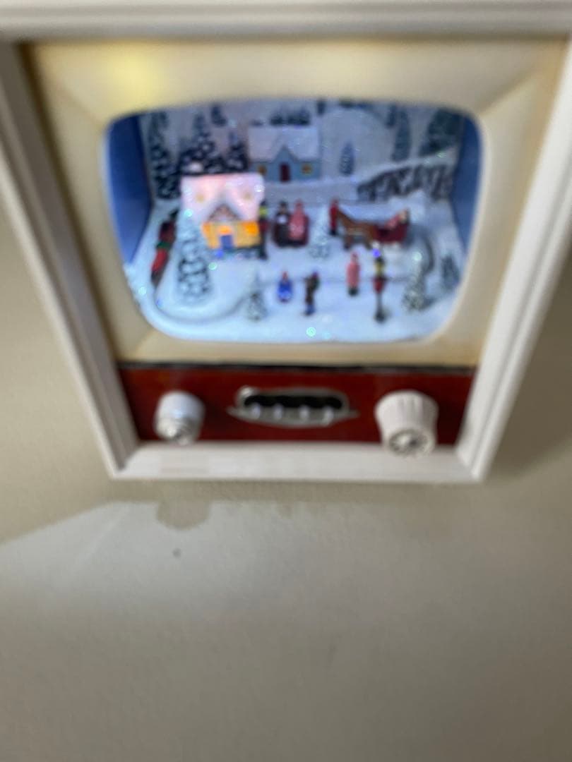 クリスマス ミュージカル テレビ ホワイト LEDライト 8曲収録 箱付き 卓上