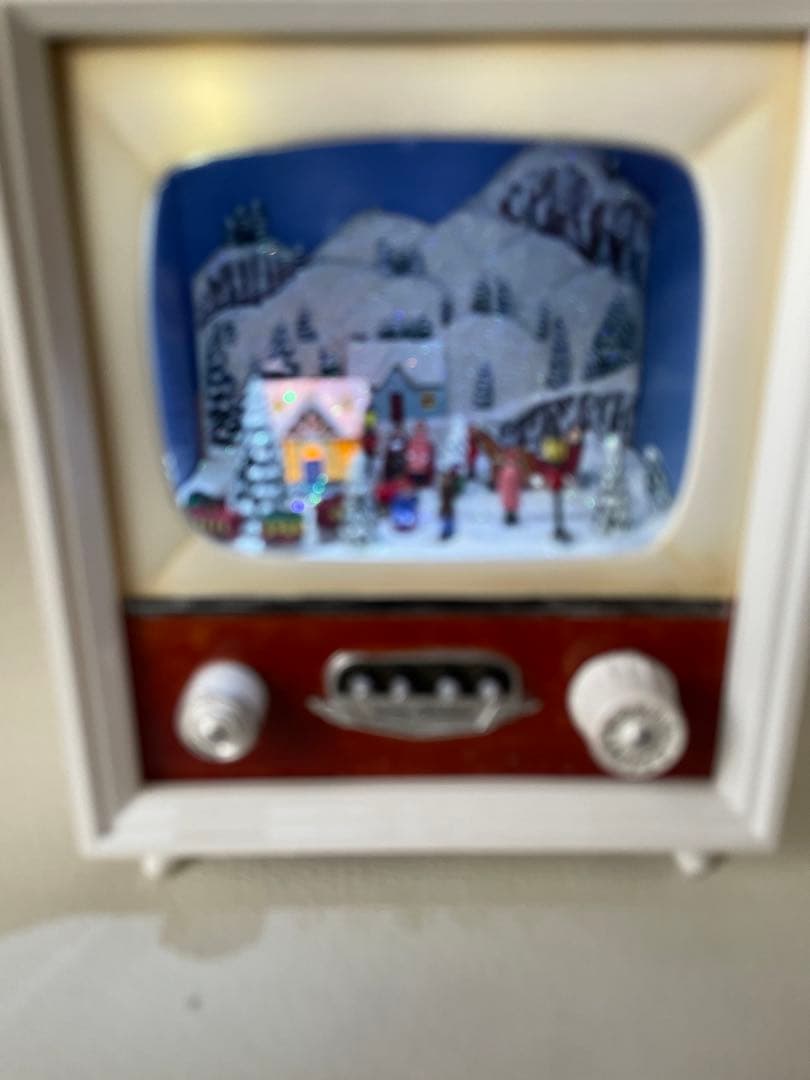 クリスマス ミュージカル テレビ ホワイト LEDライト 8曲収録 箱付き 卓上