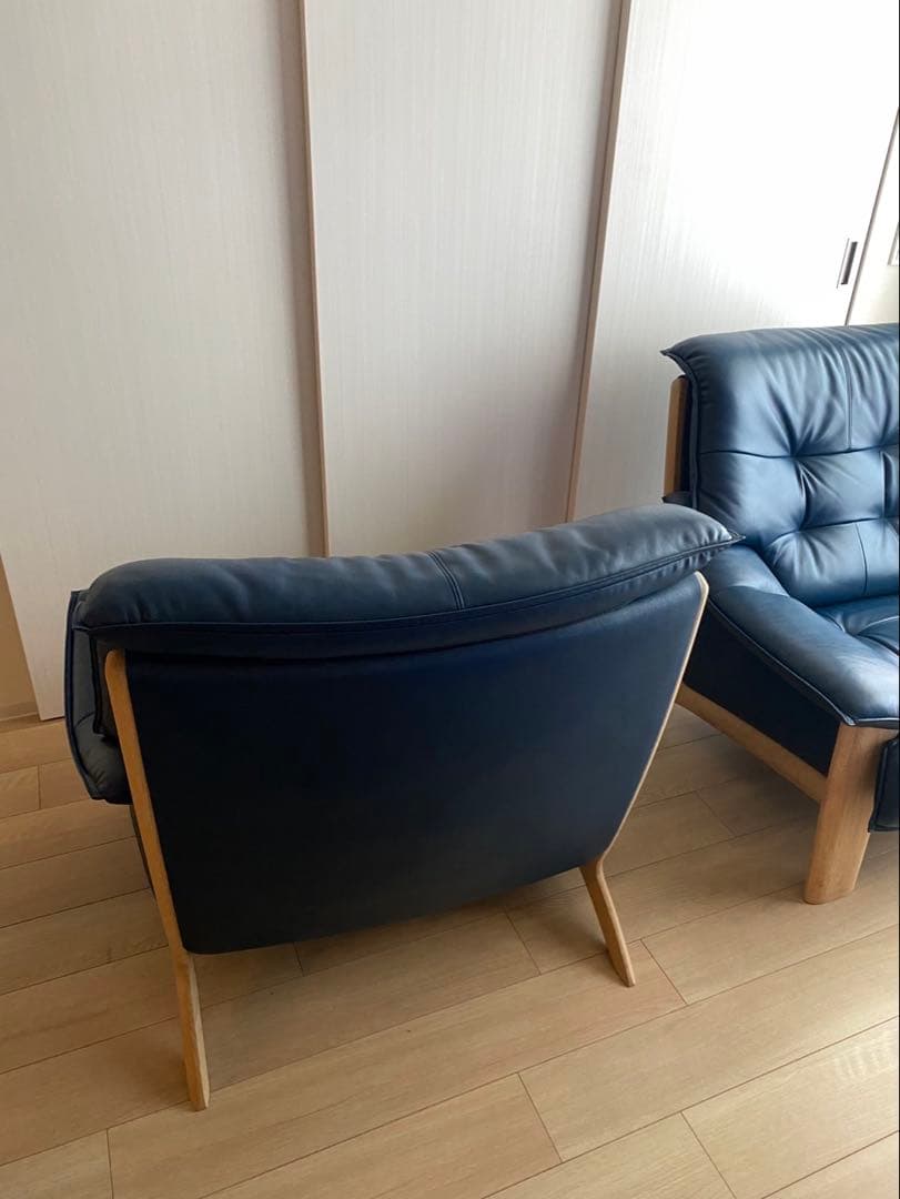 値下げしました！ネイビー レザー 1人掛けソファ