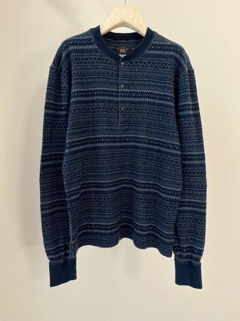 RRL ダブルアールエル ヘンリーネック インディゴ ニット 長袖シャツ
