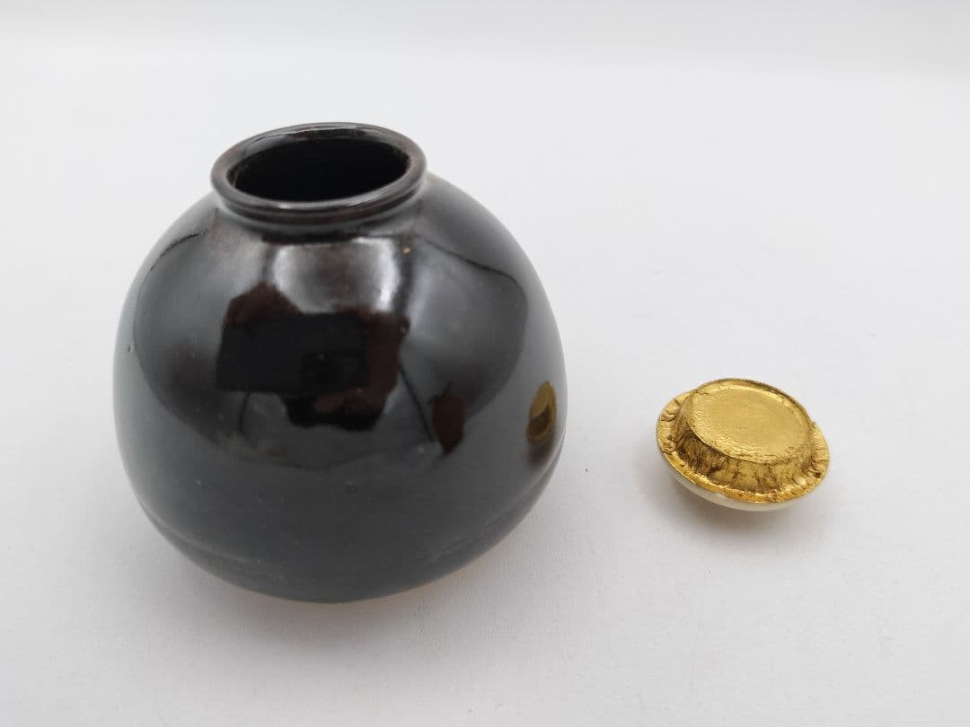 a979 膳所 茄子茶入 久田尋牛斎宗匠箱書 淡海陽炎園 小牡丹唐草金襴 木箱