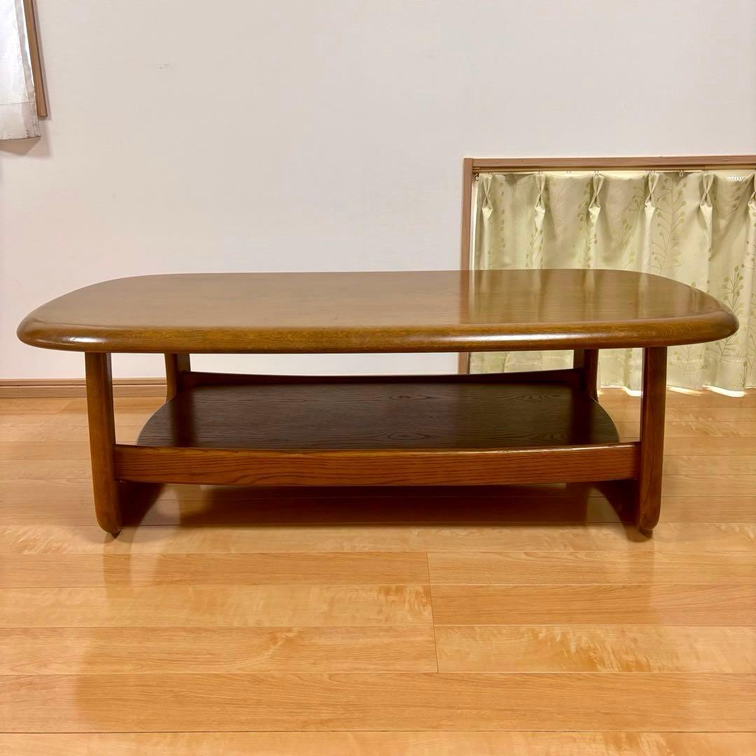 カリモク ローテーブル 棚付き センターテーブル 木製 楕円 国産家具