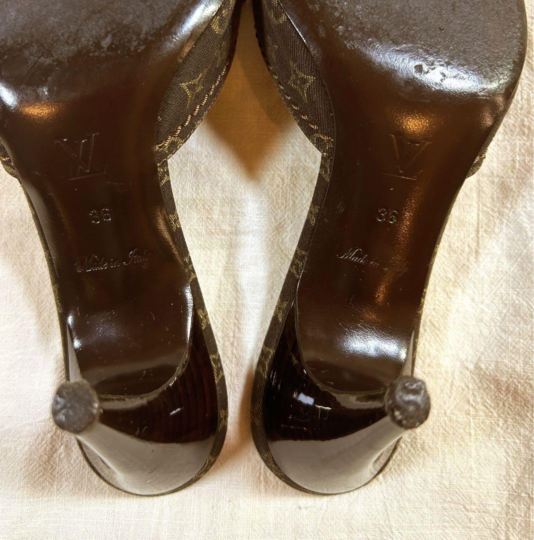ルイヴィトン　リボン付きブラウンレザー ミュール　即日発送　23cm