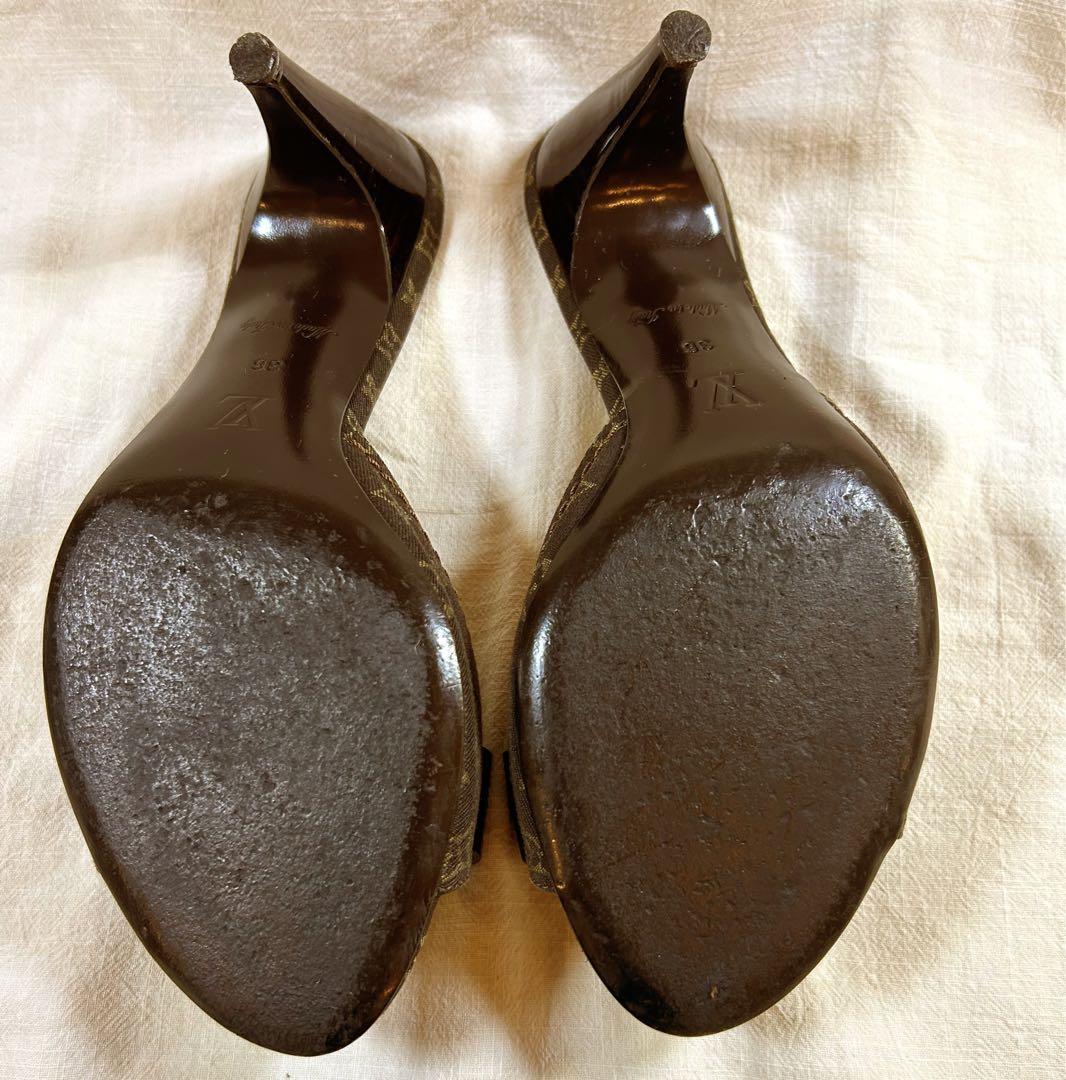 ルイヴィトン　リボン付きブラウンレザー ミュール　即日発送　23cm