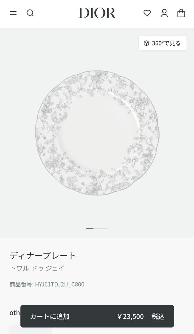 【未使用】ディオール トワルドゥジュイカップソーサー2客 27cmプレートセット