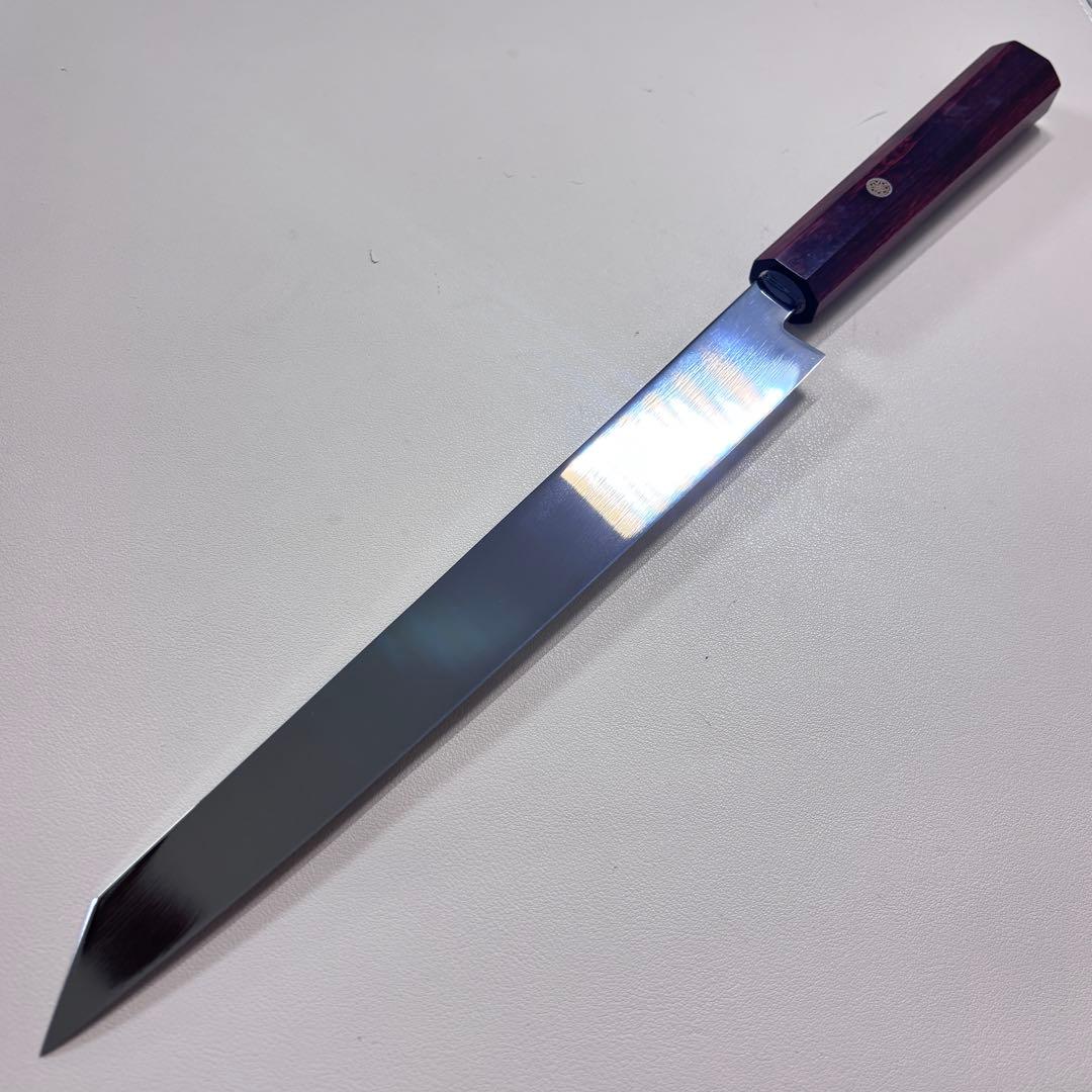 270mm 切付柳刃包丁 鏡面　紫檀八角柄 刺身包丁 「全鋼」'ᘲ