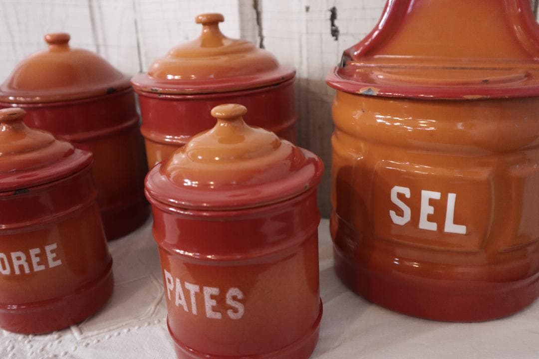 アンティークホーローキャニスター６客+SEL缶セット