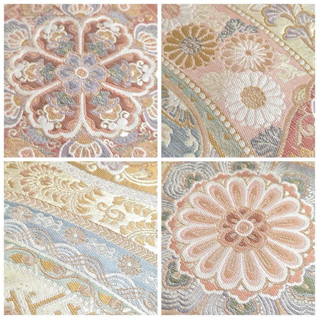 G 正倉院華文 金糸 菊 唐草唐花 桐 パステル 六通 正絹 フォーマルな袋帯