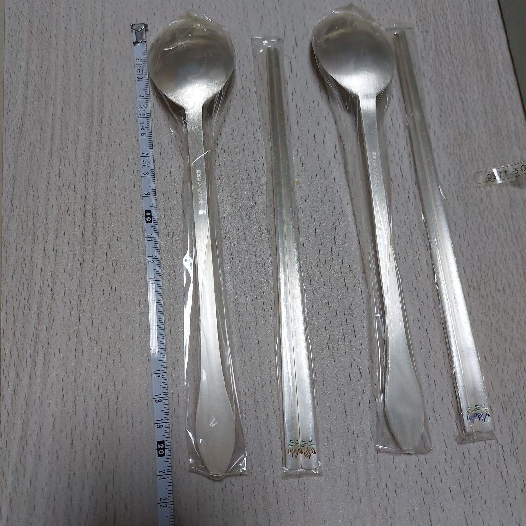 純銀製(刻印AG999)スプーン2本と箸2膳セット 純シルバー製　長寿　健康