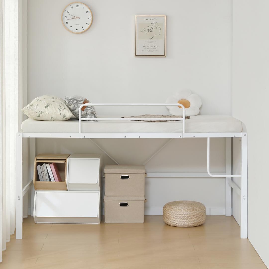 【ホワイト】セミダブル 高さ90cm ロフトベッド パイプベッド 高さ調整可能