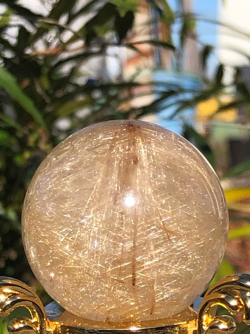 ❤️ ✳金運アップ レア　35.5mm ゴールド　ルチルクォーツ 丸玉（75）