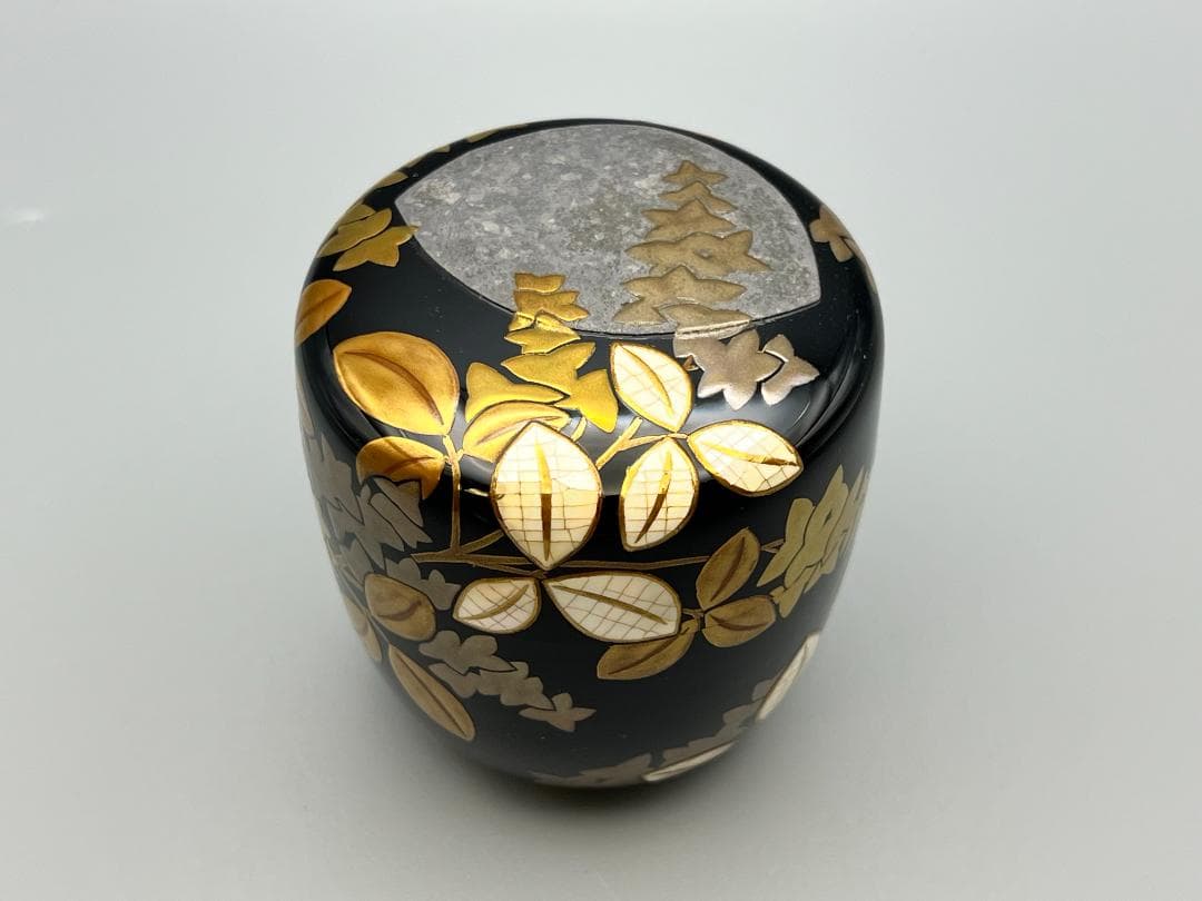 大棗　月に萩　内銀地平目　英文作　共布　共箱付き　作家物　茶道具　未使用