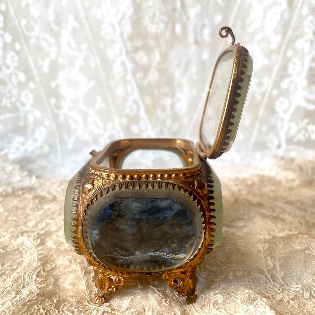 ベベルガラスジュエリーボックス　アクセサリーケース　フランスアンティーク