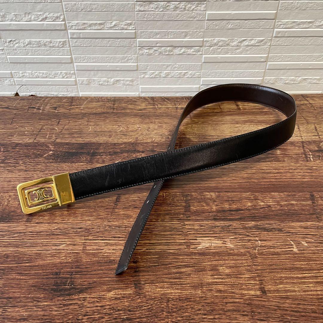 セリーヌ トリオンフ バックル ゴールド金具 レザー ベルト ブラック