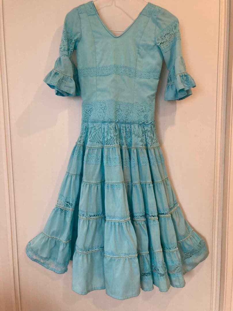 【スペイン製】＊Kids＊空色フラメンコ衣装(おまけ付き)