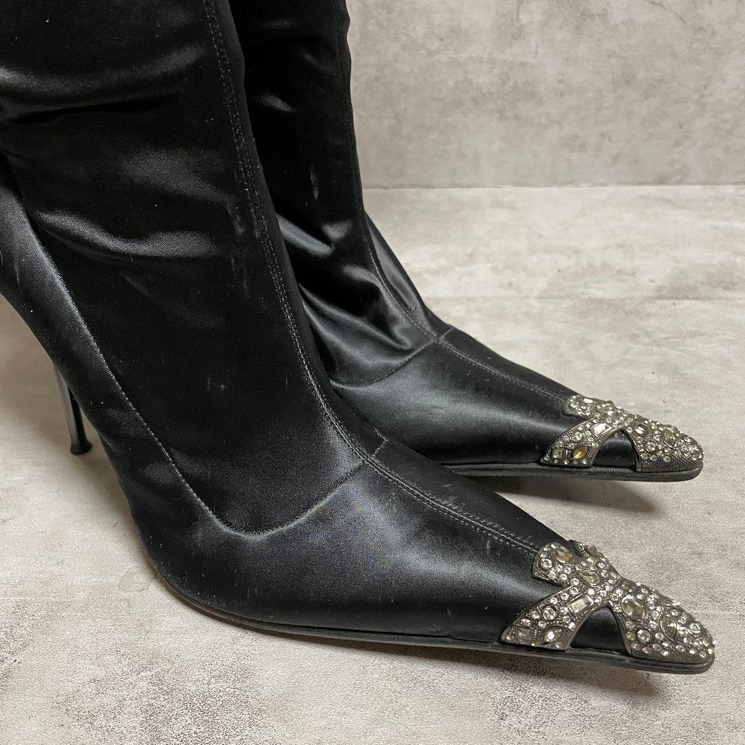 【ジャンマルコロレンツィ】（40）サイハイブーツ ポインテッドトゥ ブラック