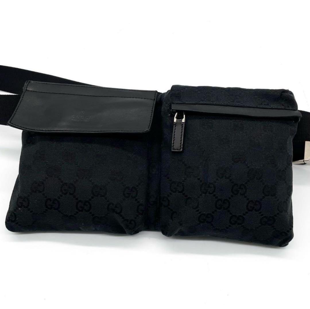 極美品✨グッチ ボディバッグ GG キャンバス レザー ウエストバッグ ブラック