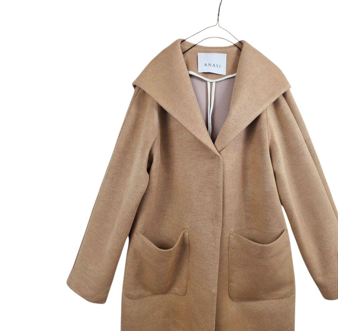 美品 ANAYI カシミアタッチ　バイカラーフードコート