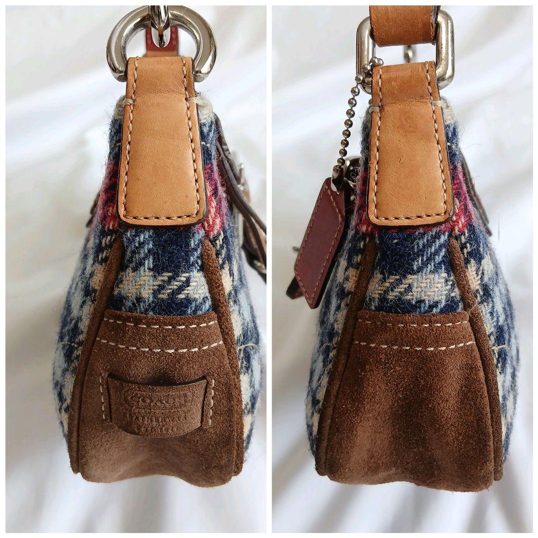 COACH　アクセサリーポーチ　ウール　スエード　チェック柄　ソーホー