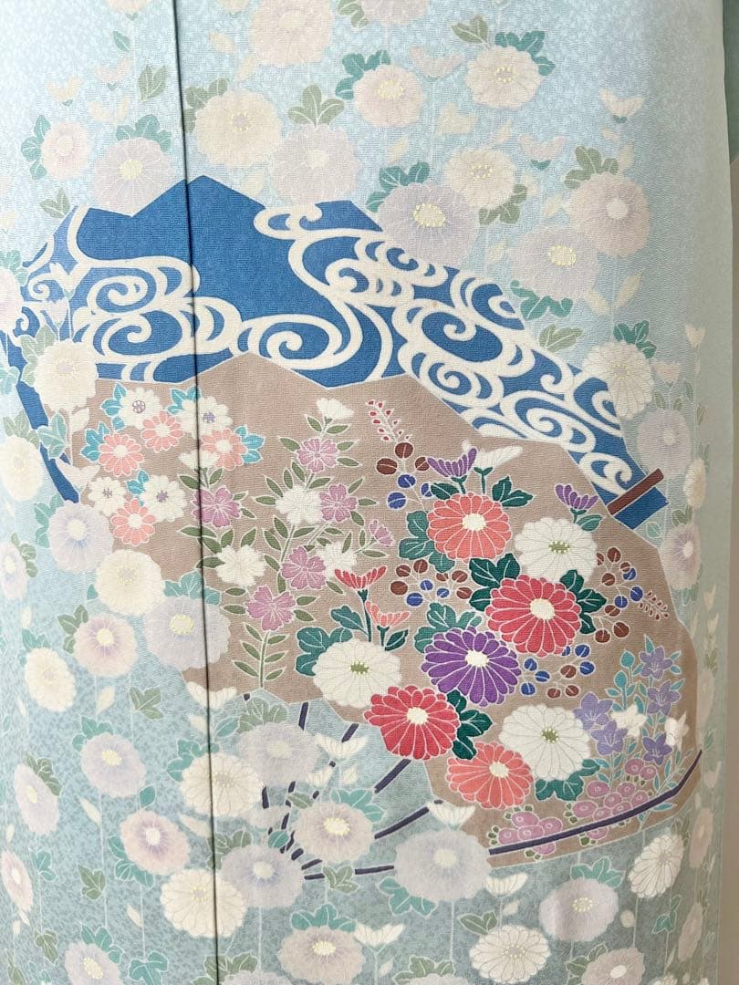 美品　人気の水色　正絹訪問着　フルセット4点　卒業式　入学式　七五三　お宮参り