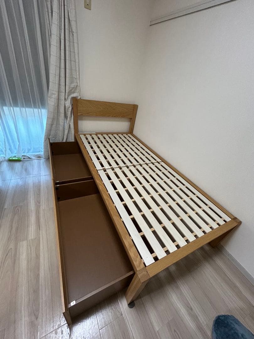 シングルベッドフレーム 木製 引き出し付き