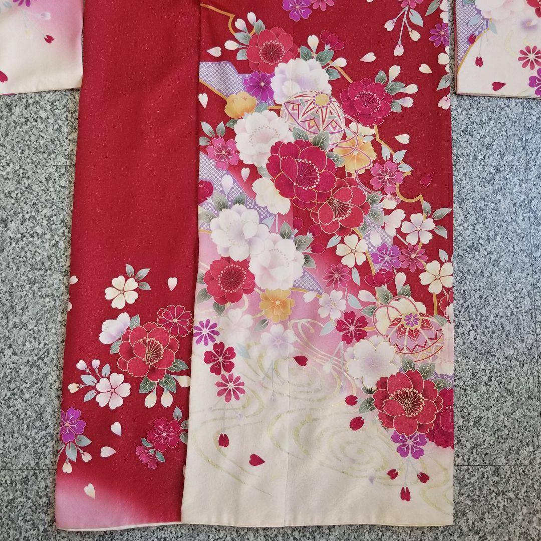 正絹振袖セット外単品 赤地ラメ入花柄 成人式 卒業式に最適