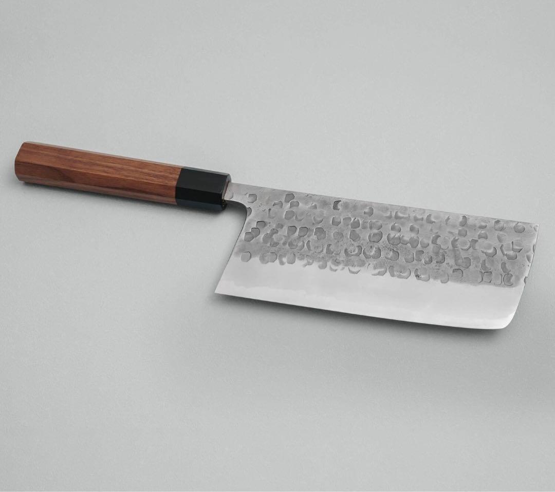 松原刃物　槌目　黒打ち　青ニステンクラッド　中華包丁　180