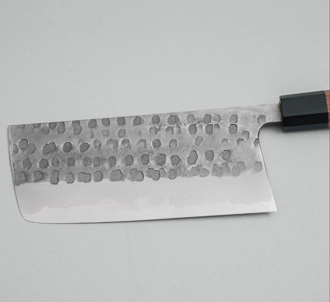 松原刃物　槌目　黒打ち　青ニステンクラッド　中華包丁　180