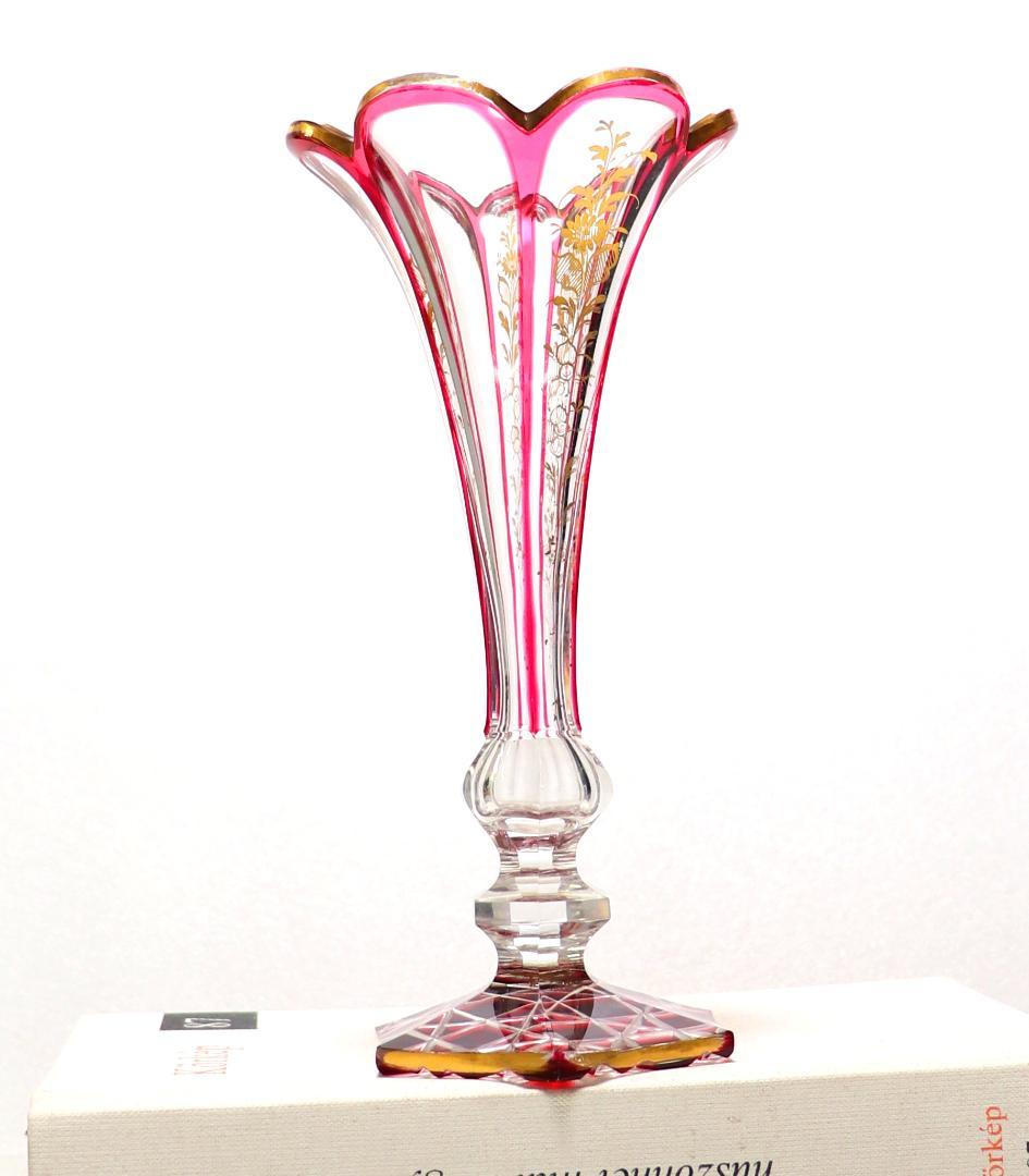 オールド・バカラ 超希少 アンピール様式 金赤金彩装飾 切子 花瓶 壺 ゴールド