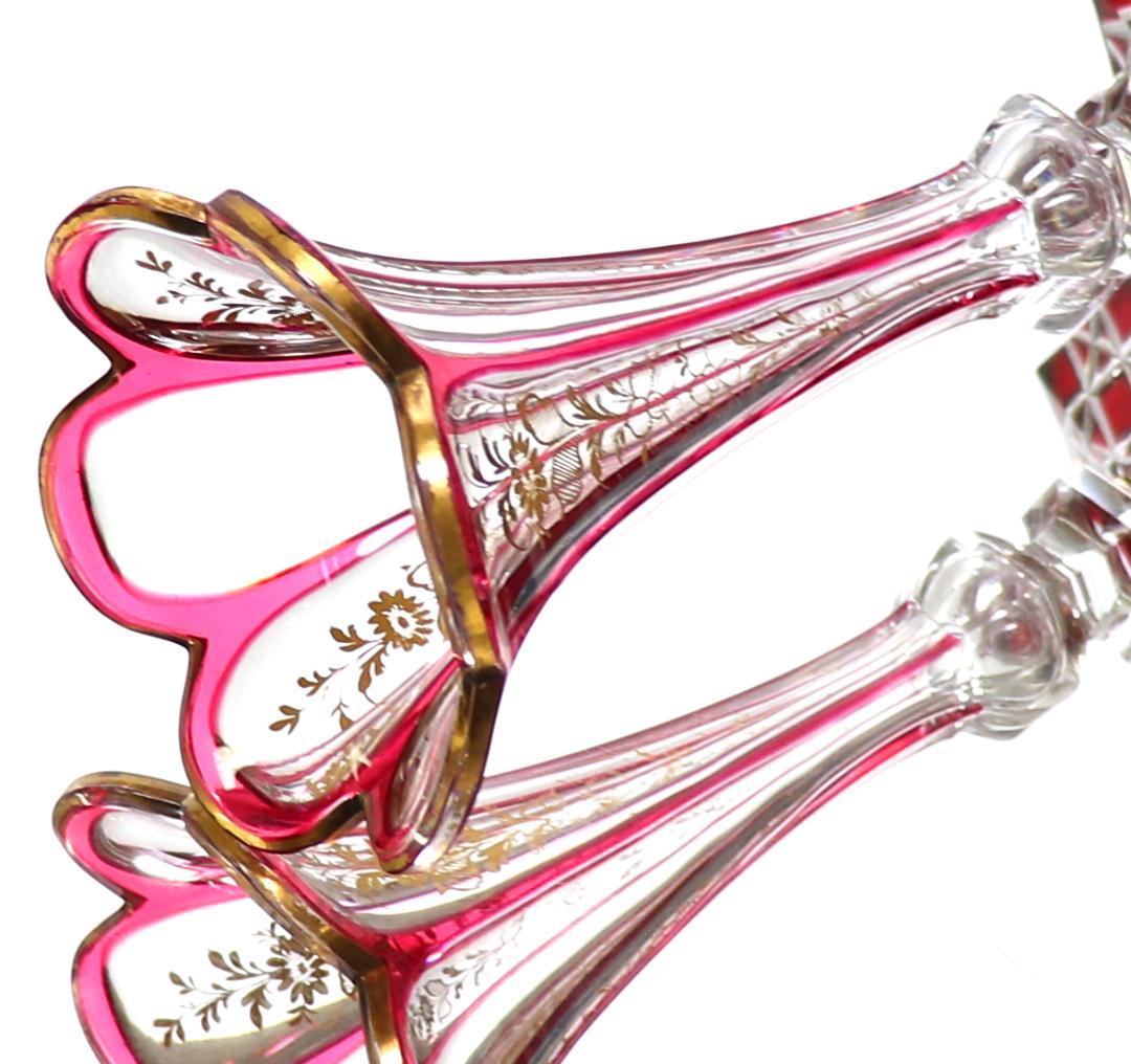 オールド・バカラ 超希少 アンピール様式 金赤金彩装飾 切子 花瓶 壺 ゴールド