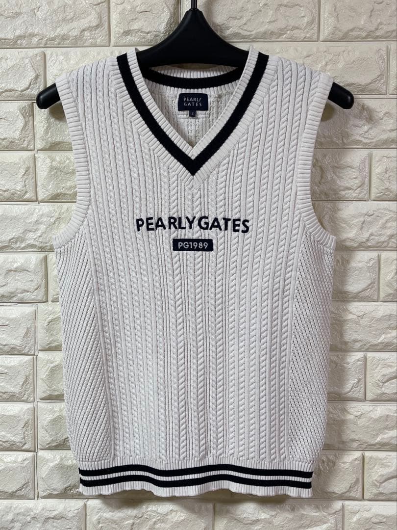 PEARLY GATES ニットベスト ゴルフウェア ロゴ ホワイト 2 日本製