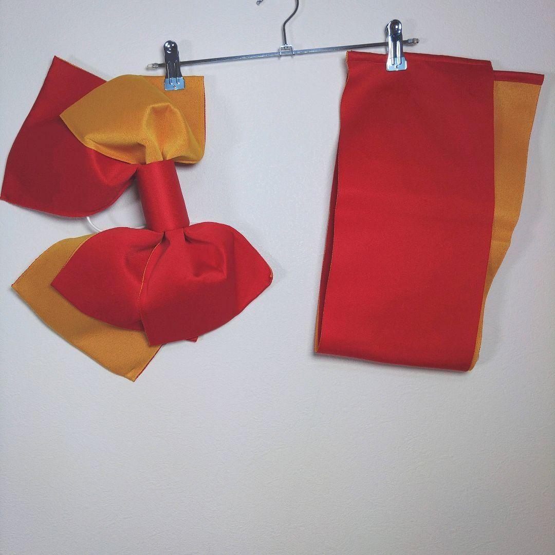 レディース　浴衣　セット　身丈164cm　ストライプ　花柄　作り帯　赤黄　兵児帯