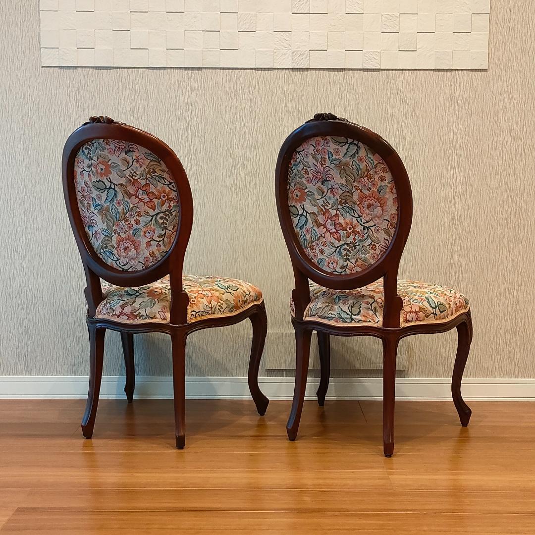 アンティークチェア　猫脚　ロココ様式　ダイニングチェア　2脚セット